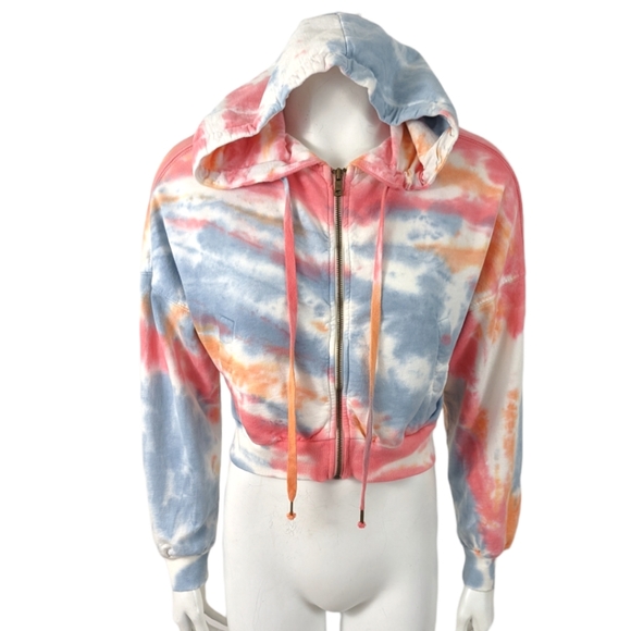 Young Fabulous & Broke Other - Young Fabulous & Broke The Dye Cropped Hoodie Sweatshirt Womens XS White Pink